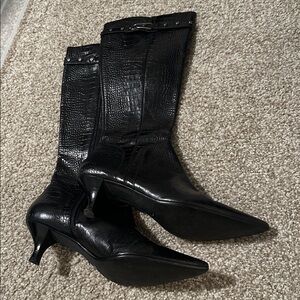 Franco Sarto Black Crocodile-Patterned Heeled Boots